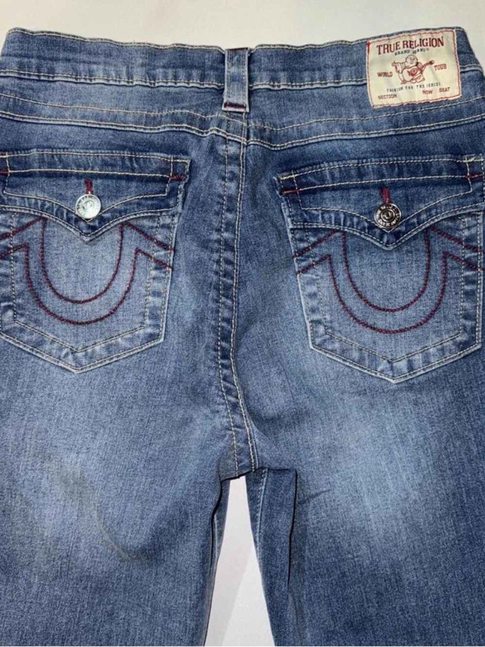 True Religion Blue Denim High Rise Jeans with Red Accent